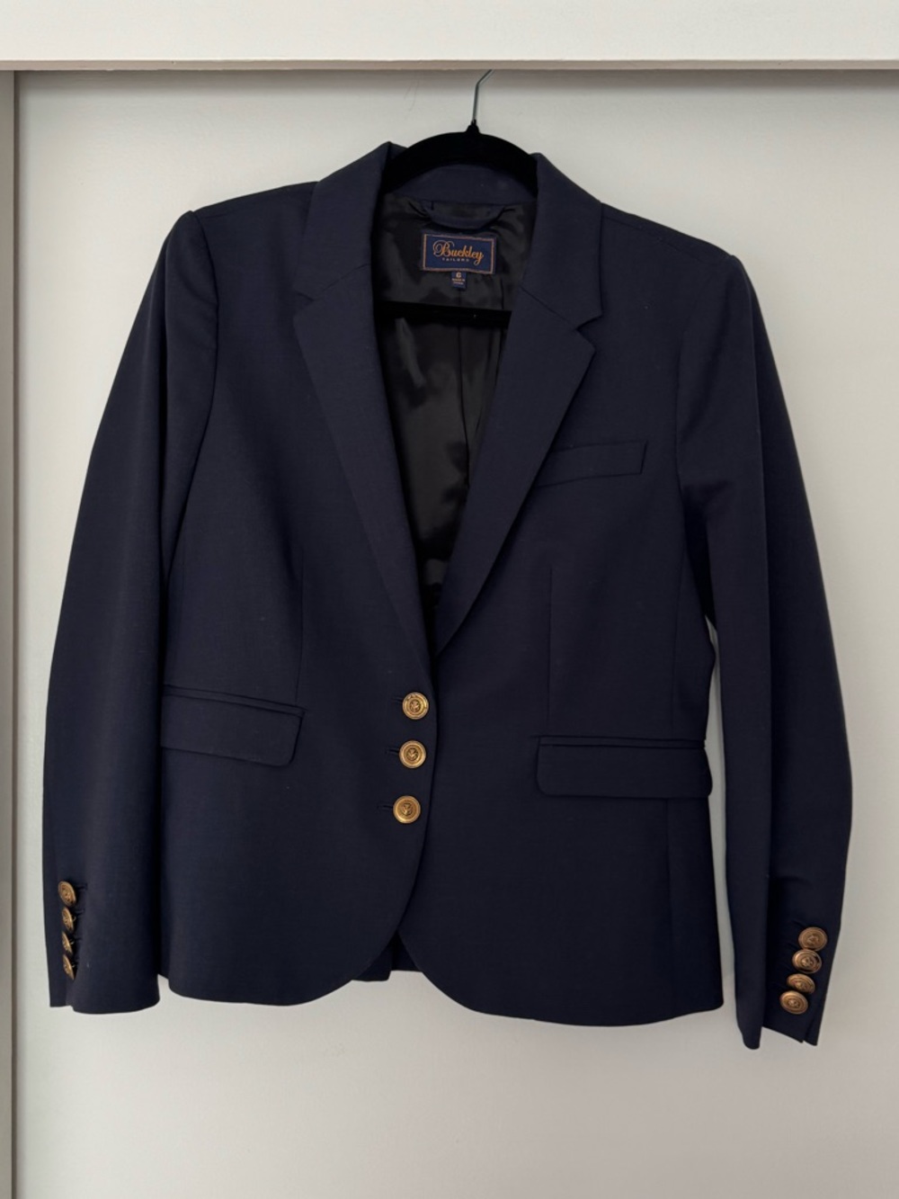 Madewell Buckley Tailors Navy Blazer with Gold Buttons